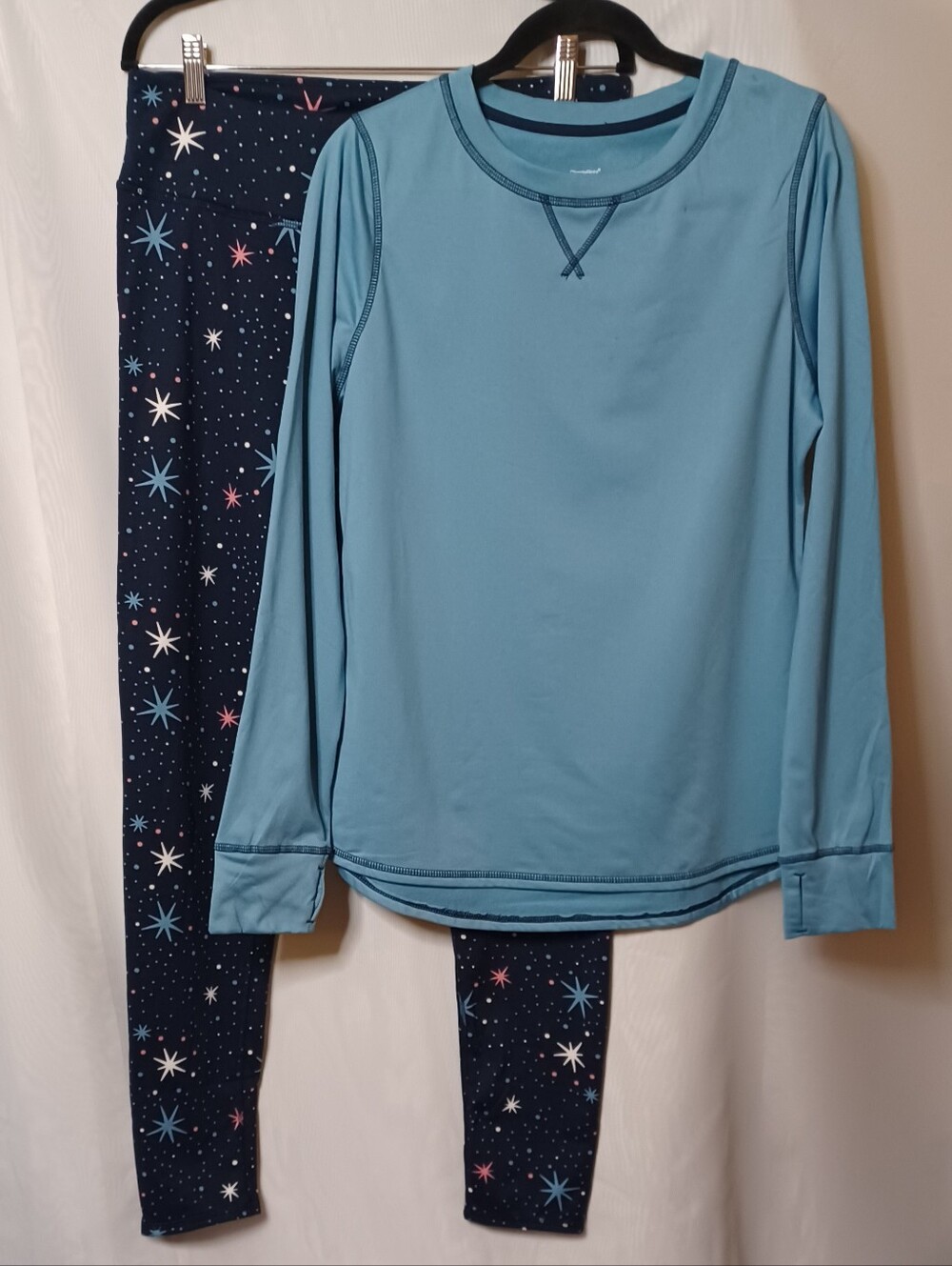 Climate Right by Cuddl Duds Navy Blue Polka Dot Two-Piece Sleepwear Sets. Size L